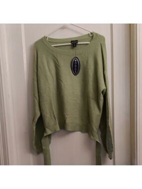Scoop Women Green Puff SleevesTie  Cross Back Sweater NWT Size 22